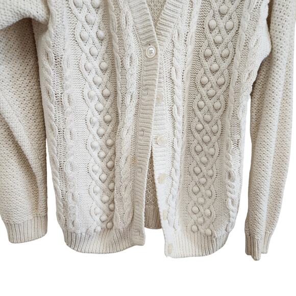 Vintage Worthington Chunky Pom Pom Granny Cottage Sweater Ivory Sz Large - Picture 4 of 6